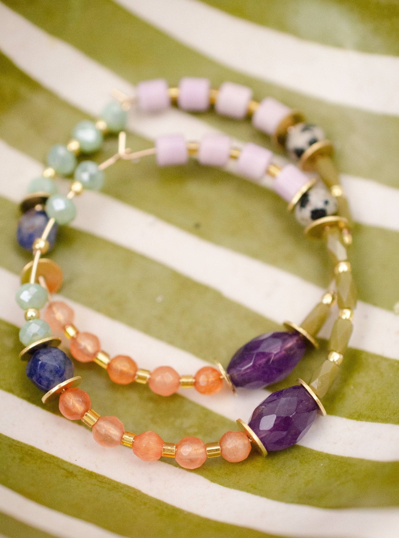 Large Amethyst Beaded Hoop Earrings - La Vie Est Belle