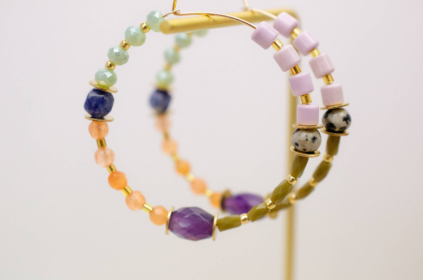 Large Amethyst Beaded Hoop Earrings - La Vie Est Belle