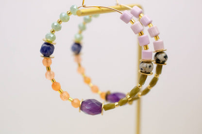 Large Amethyst Beaded Hoop Earrings - La Vie Est Belle