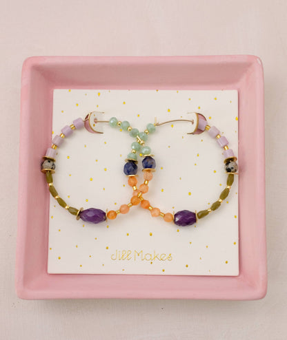Large Amethyst Beaded Hoop Earrings - La Vie Est Belle