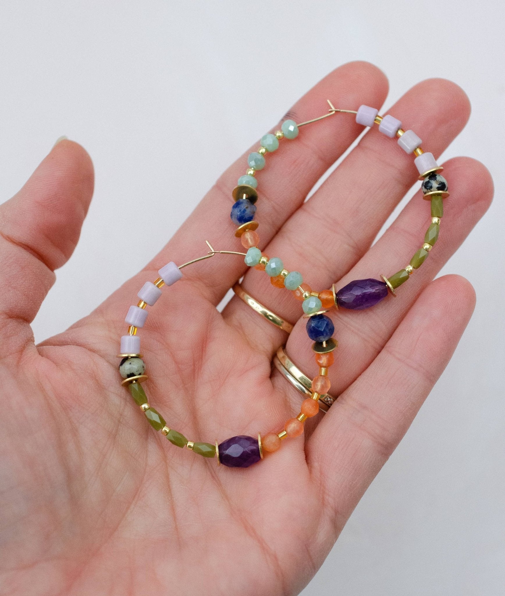 Large Amethyst Beaded Hoop Earrings - La Vie Est Belle