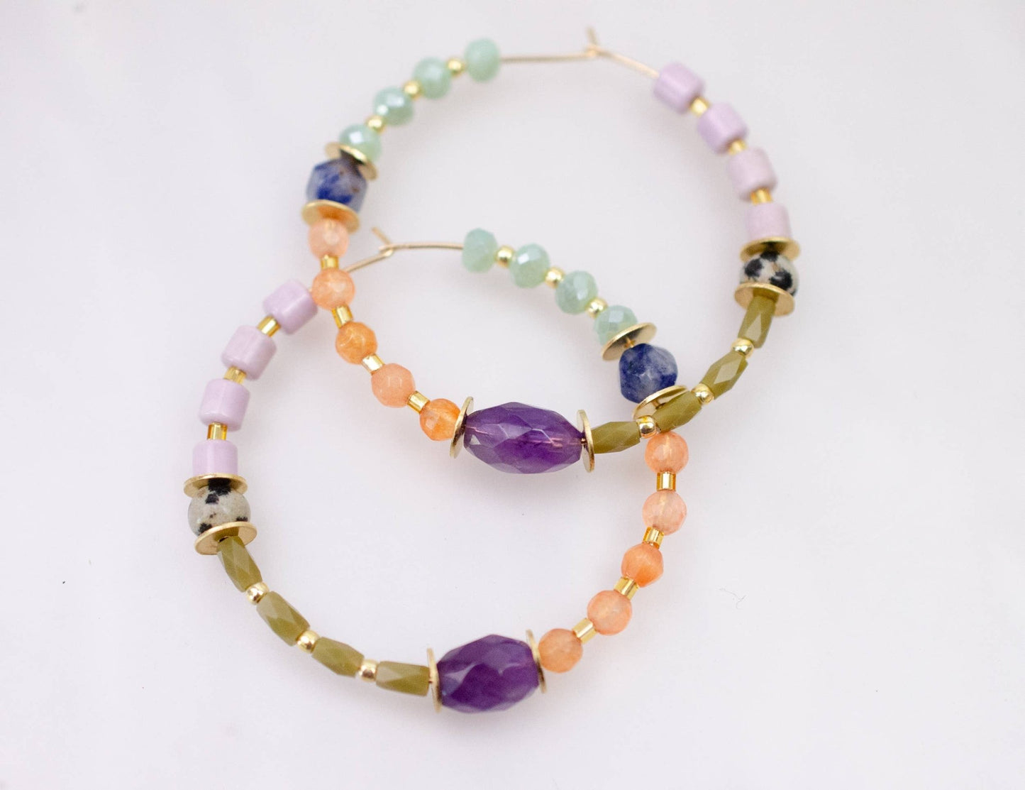 Large Amethyst Beaded Hoop Earrings - La Vie Est Belle