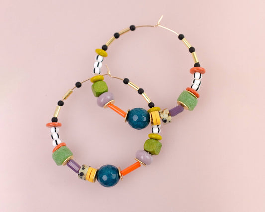 Large Colorful Bead hoop Earrings - La Vie Est Belle