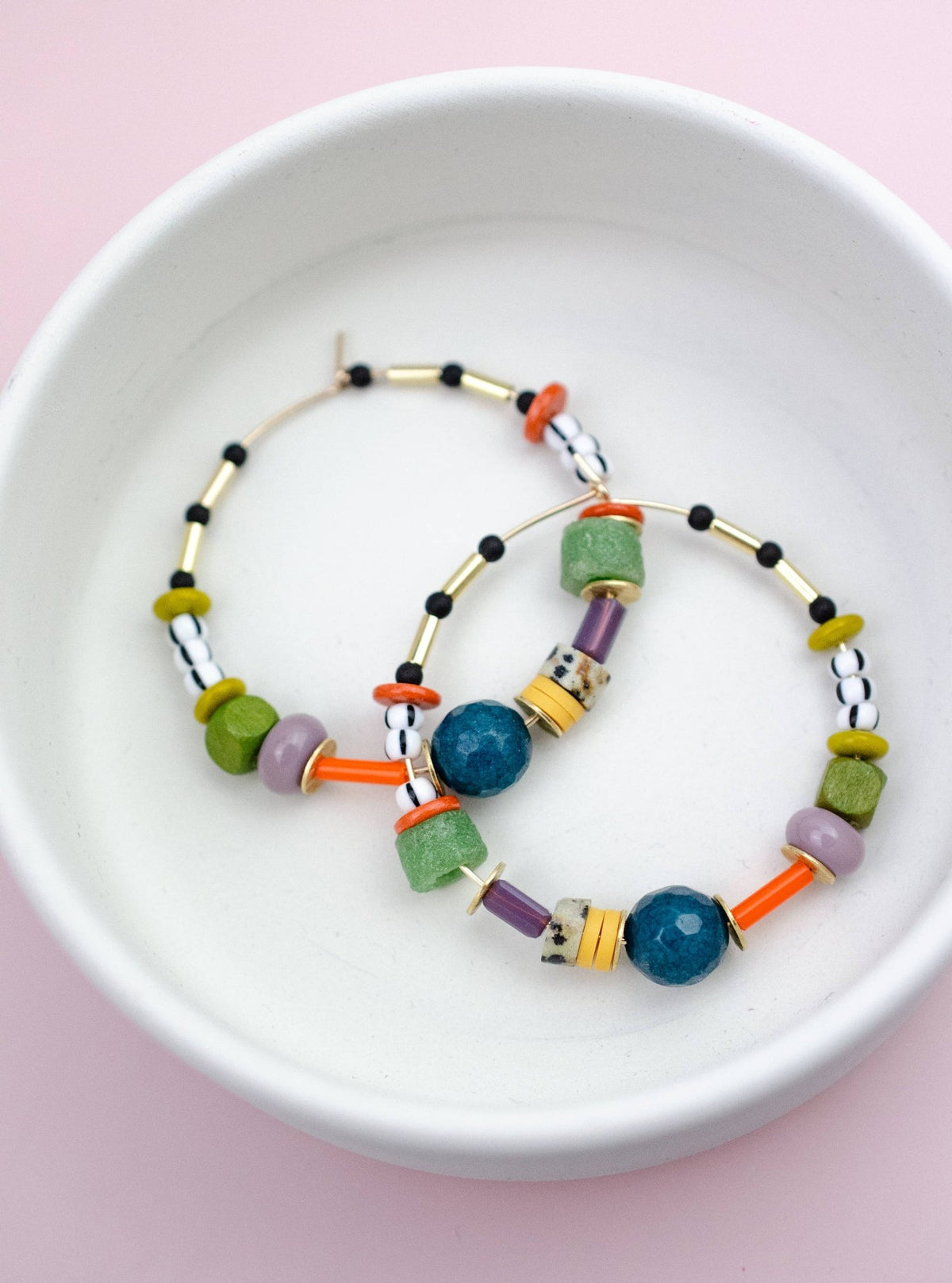 Large Colorful Bead hoop Earrings - La Vie Est Belle
