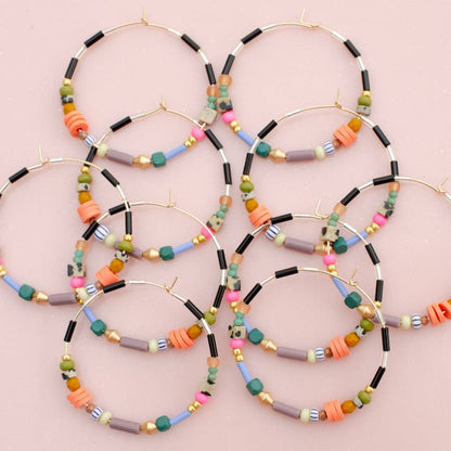 Large Colorful Beaded Hoops - La Vie Est Belle
