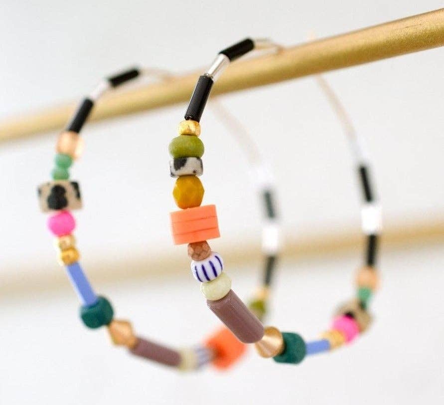 Large Colorful Beaded Hoops - La Vie Est Belle