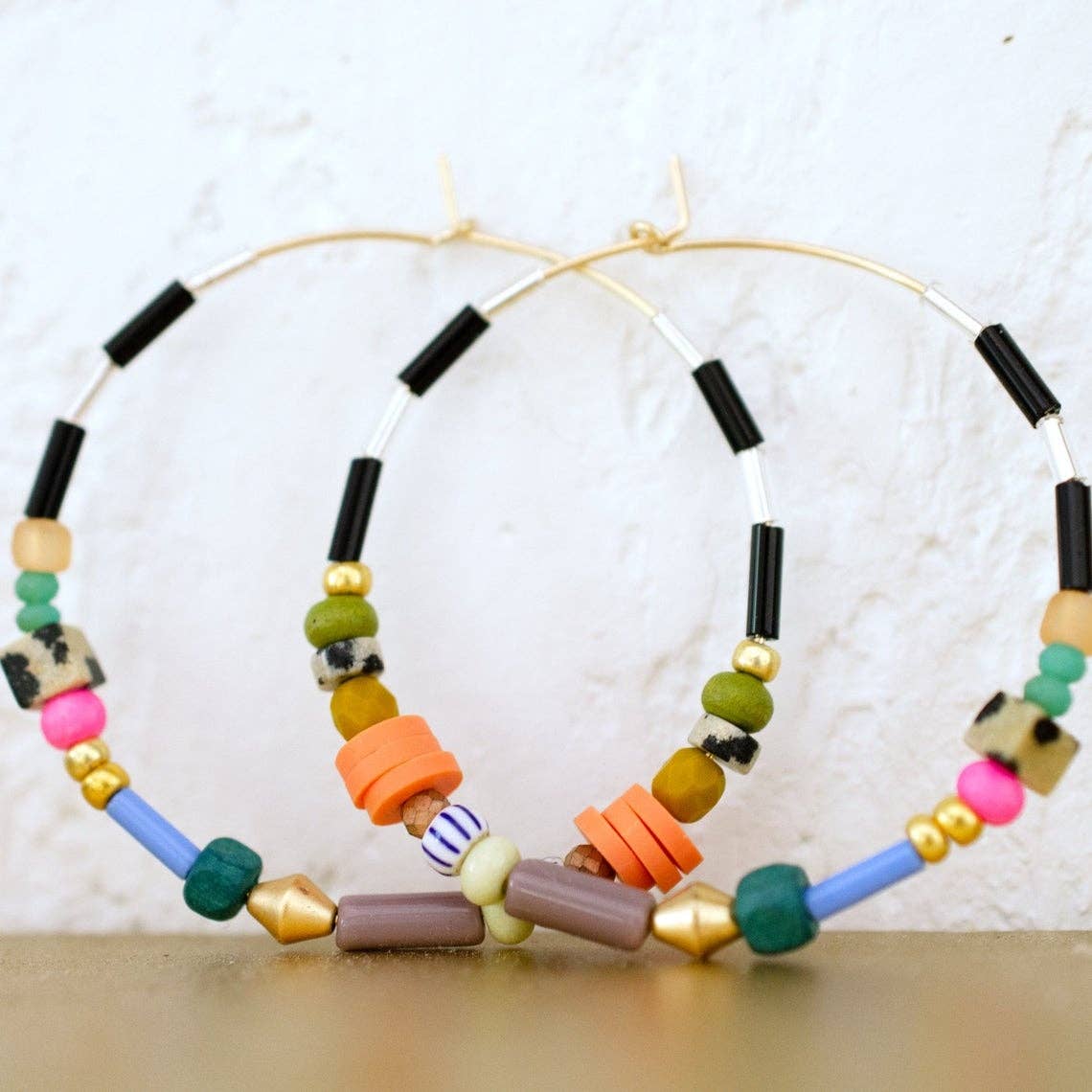Large Colorful Beaded Hoops - La Vie Est Belle