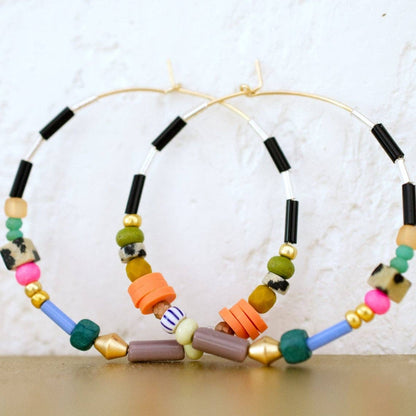 Large Colorful Beaded Hoops - La Vie Est Belle