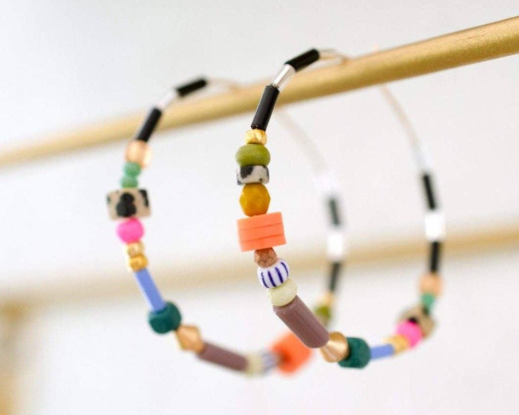 Large Colorful Beaded Hoops - La Vie Est Belle