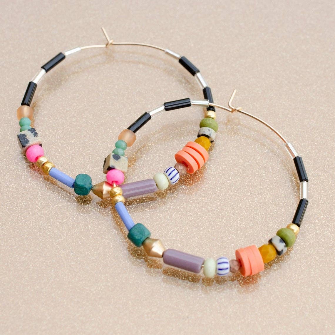 Large Colorful Beaded Hoops - La Vie Est Belle