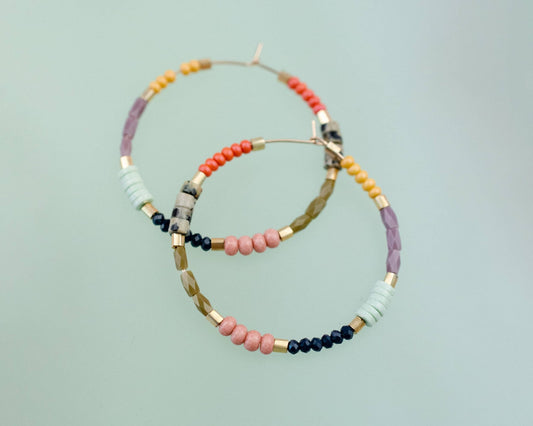 Large Colorful Seed bead hoops - La Vie Est Belle
