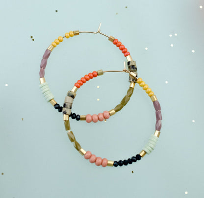 Large Colorful Seed bead hoops - La Vie Est Belle