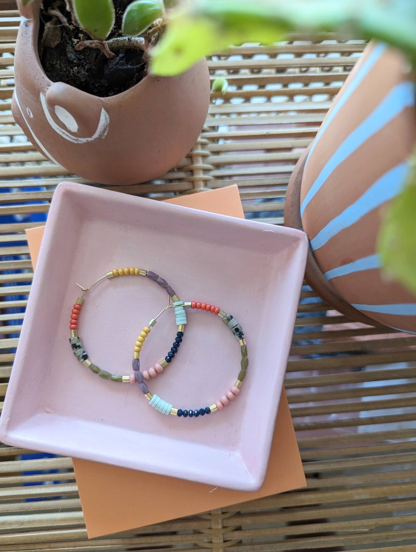 Large Colorful Seed bead hoops - La Vie Est Belle