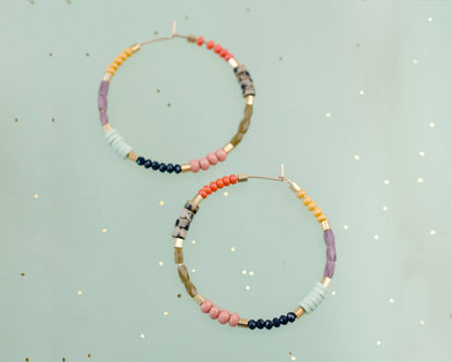 Large Colorful Seed bead hoops - La Vie Est Belle