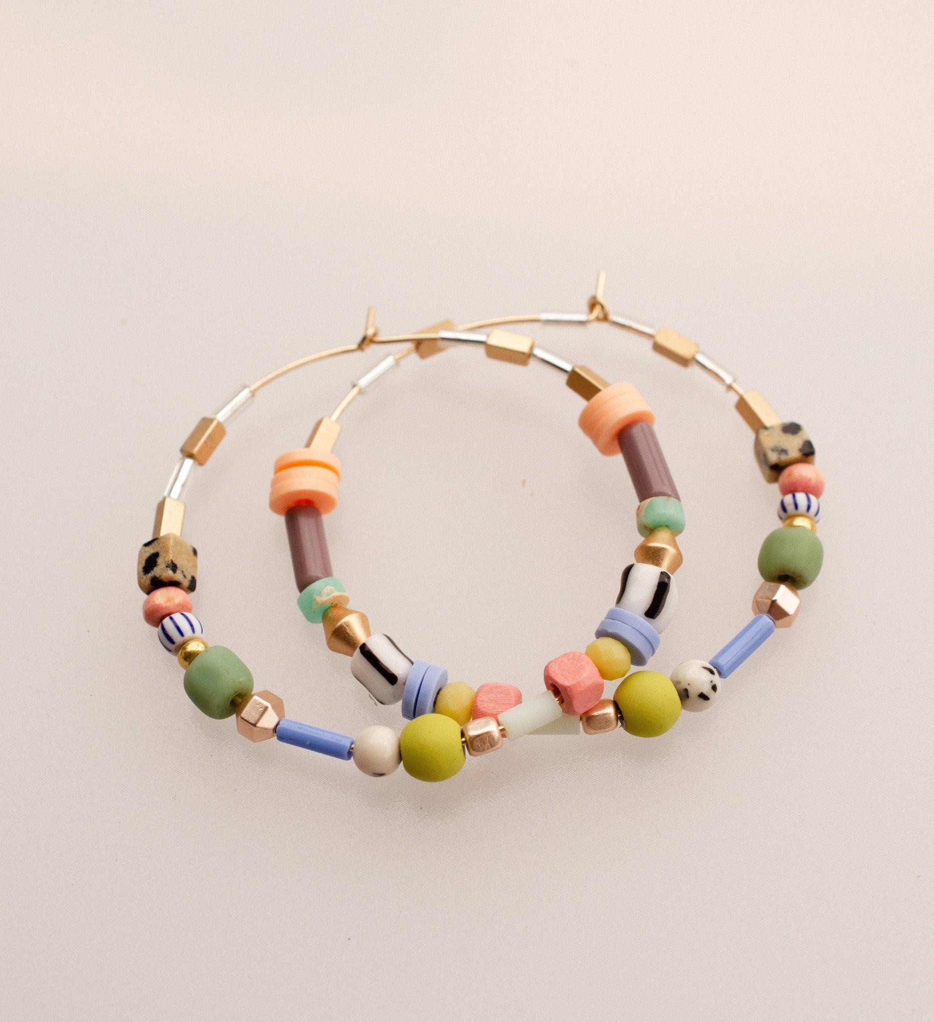 Large Pastel Beaded Hoops - La Vie Est Belle