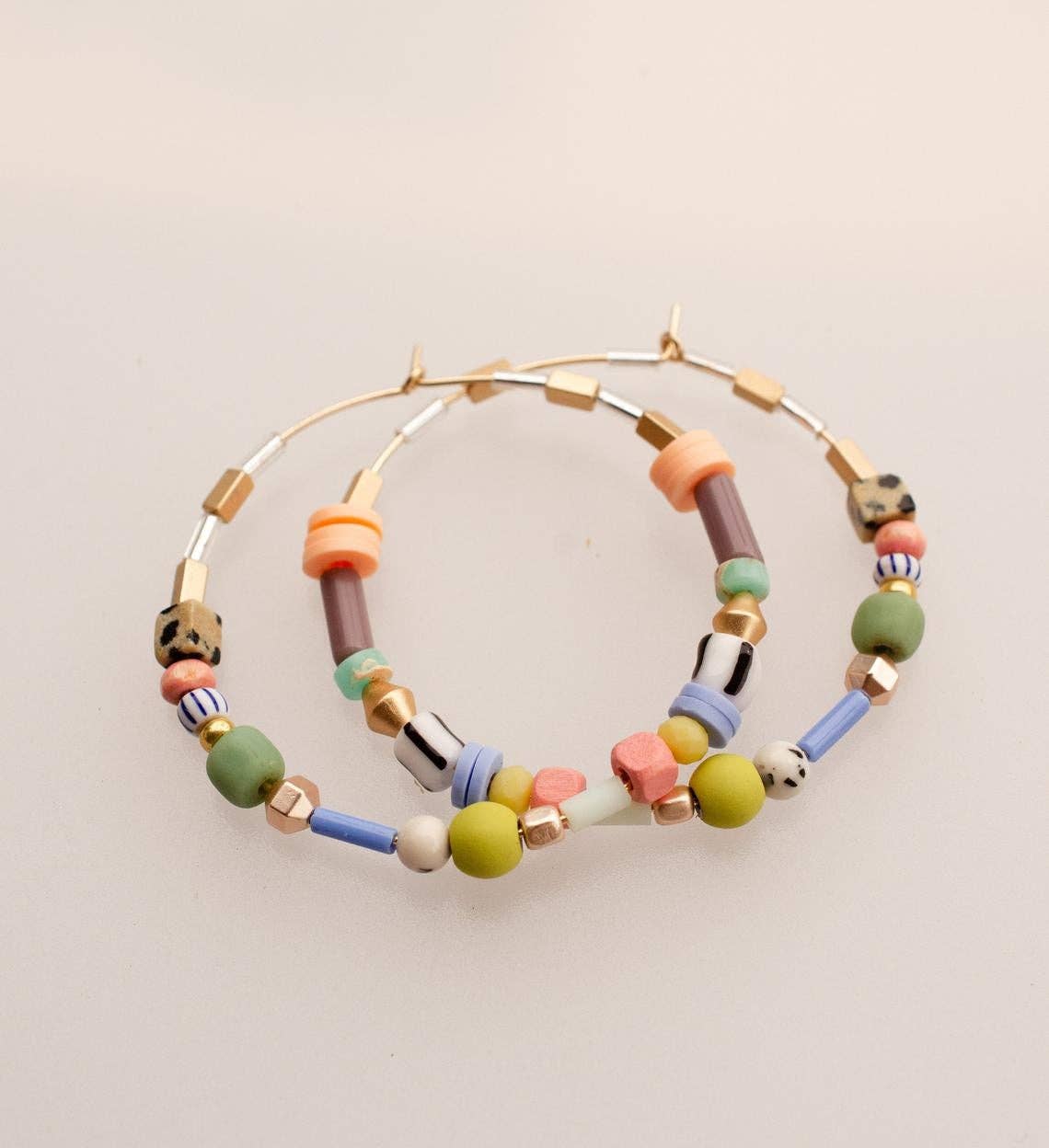 Large Pastel Beaded Hoops - La Vie Est Belle