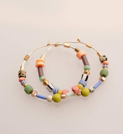 Large Pastel Beaded Hoops - La Vie Est Belle