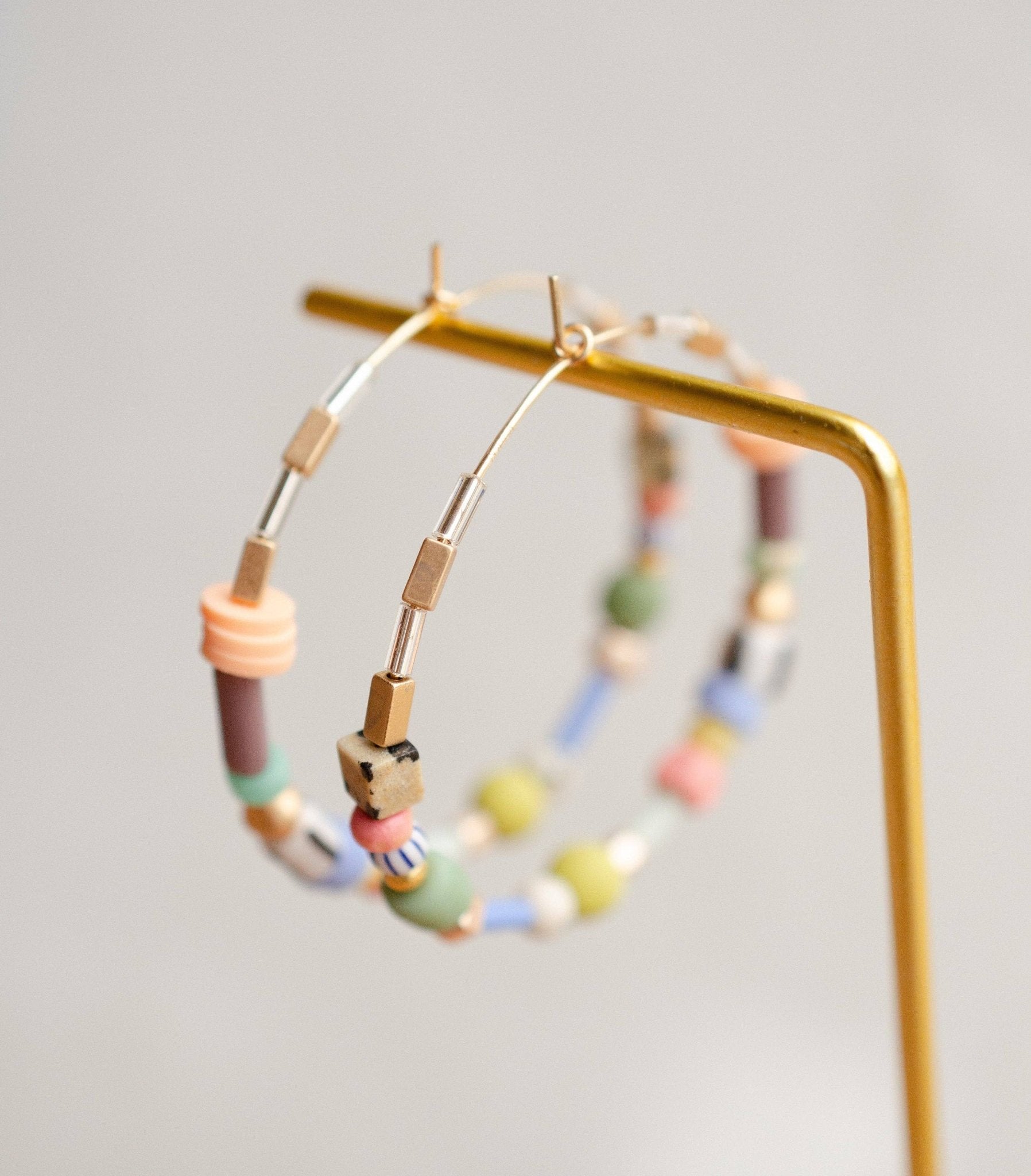 Large Pastel Beaded Hoops - La Vie Est Belle