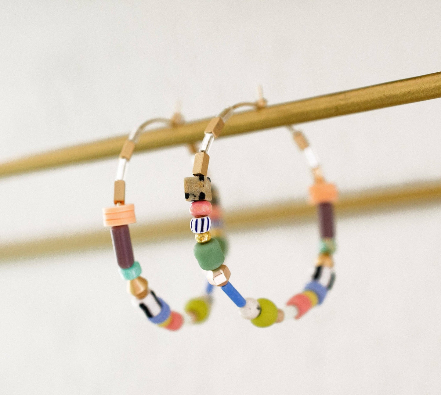 Large Pastel Beaded Hoops - La Vie Est Belle