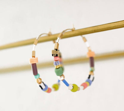 Large Pastel Beaded Hoops - La Vie Est Belle