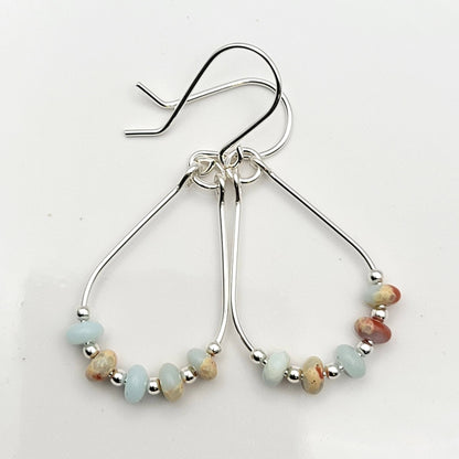 Light Blue Jasper and Silver Teardrop Hoop Earrings - La Vie Est Belle
