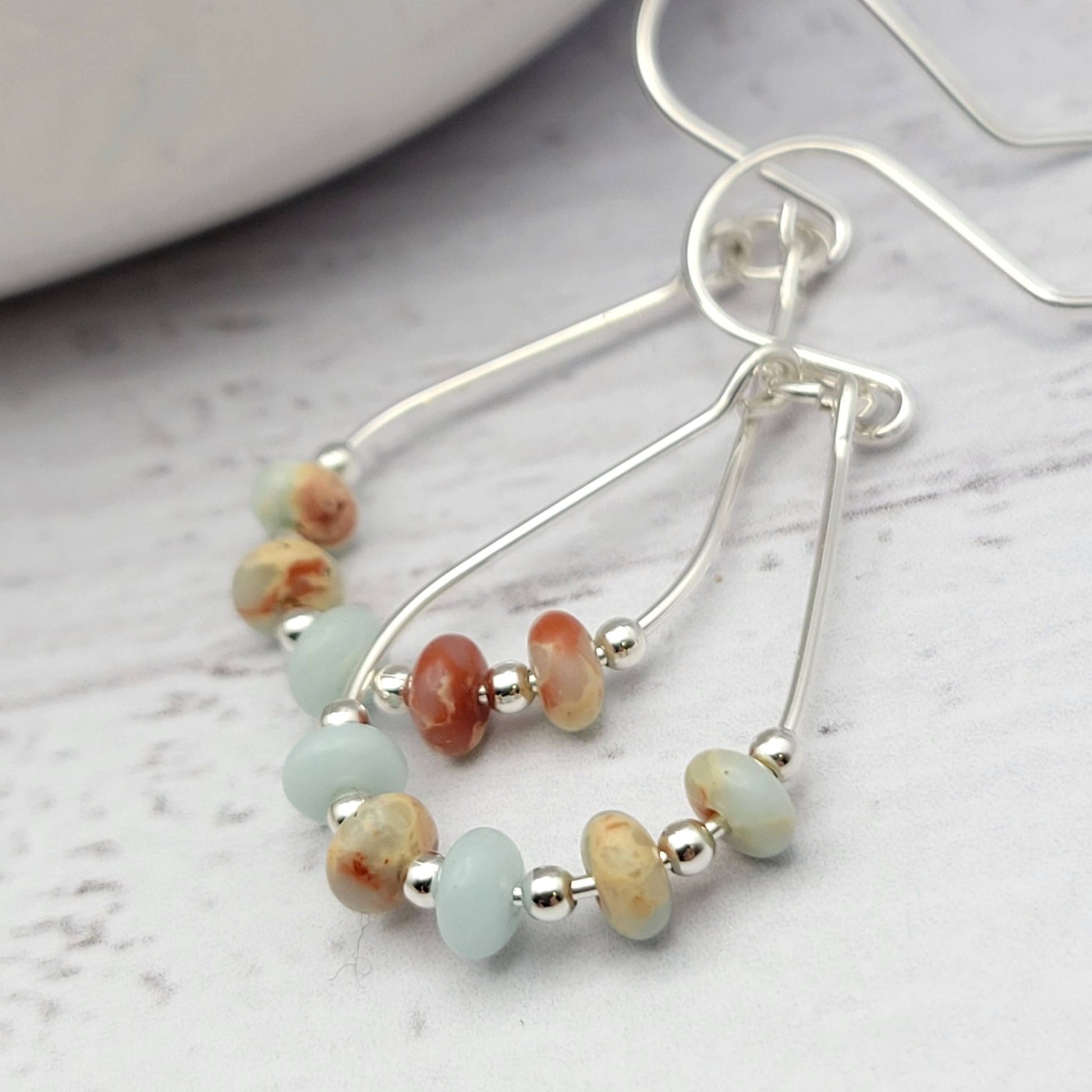 Light Blue Jasper and Silver Teardrop Hoop Earrings - La Vie Est Belle