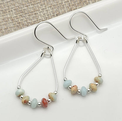 Light Blue Jasper and Silver Teardrop Hoop Earrings - La Vie Est Belle