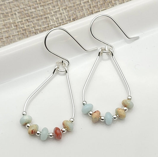 Light Blue Jasper and Silver Teardrop Hoop Earrings - La Vie Est Belle