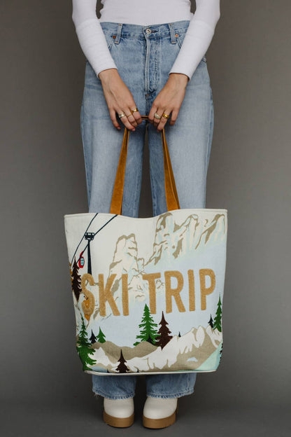Lt. Blue Ski Trip Scene Tote - La Vie Est Belle