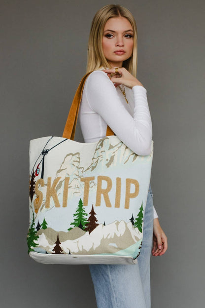 Lt. Blue Ski Trip Scene Tote - La Vie Est Belle