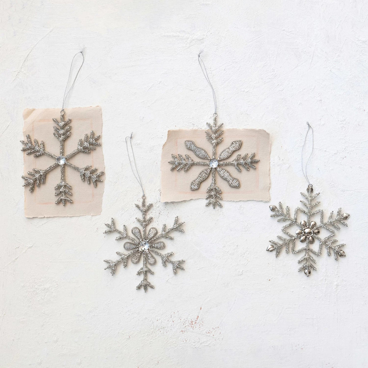 Metal & Glass Bead Snowflake Ornament, Silver Finish, 4 Styles - La Vie Est Belle