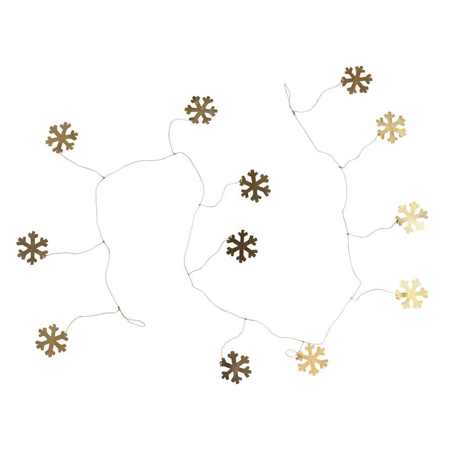 Metal Snowflake Garland with Jute Cord, Antique Brass Finish - La Vie Est Belle