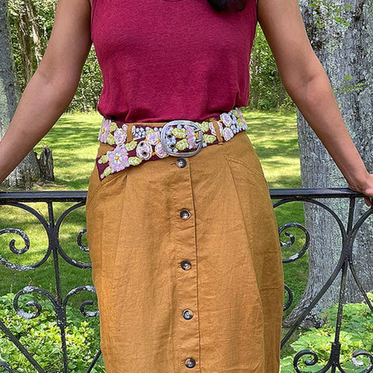 Morning Glory Floral Embroidered Wool Belt - La Vie Est Belle