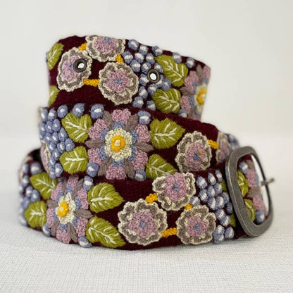 Morning Glory Floral Embroidered Wool Belt - La Vie Est Belle