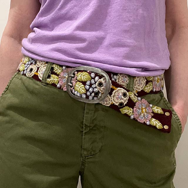Morning Glory Floral Embroidered Wool Belt - La Vie Est Belle