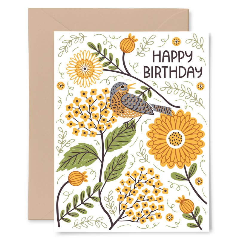 Mums and Robins Birthday Greeting Card - La Vie Est Belle