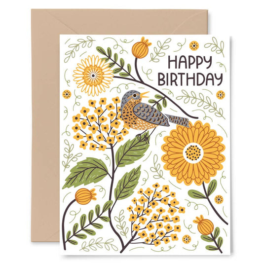 Mums and Robins Birthday Greeting Card - La Vie Est Belle