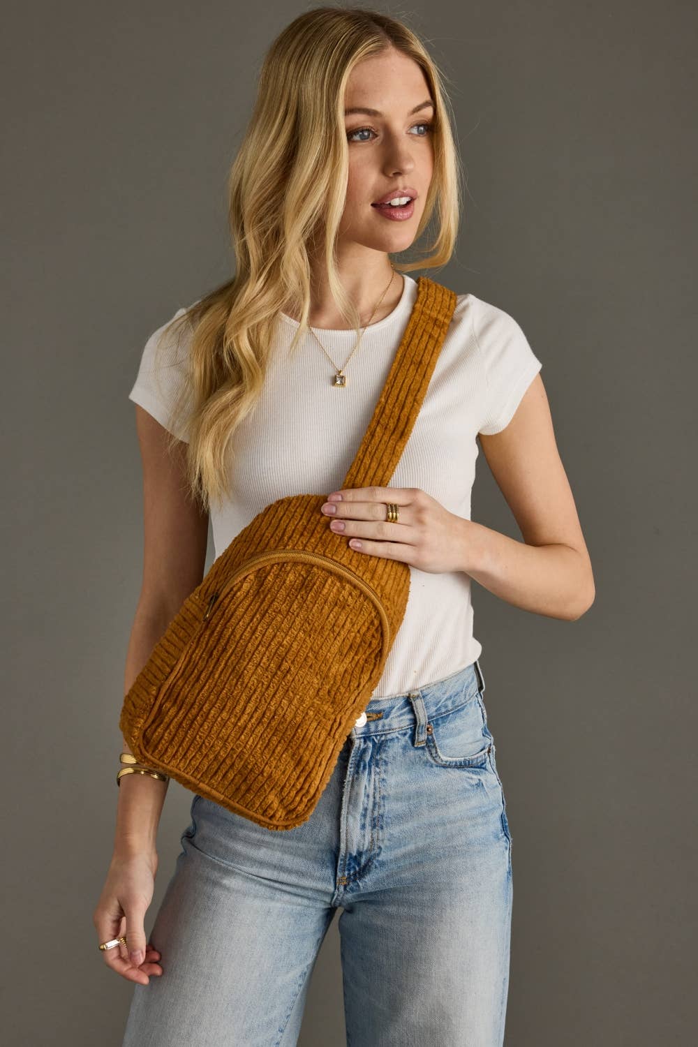 Mustard Corduroy Sling Bag - La Vie Est Belle