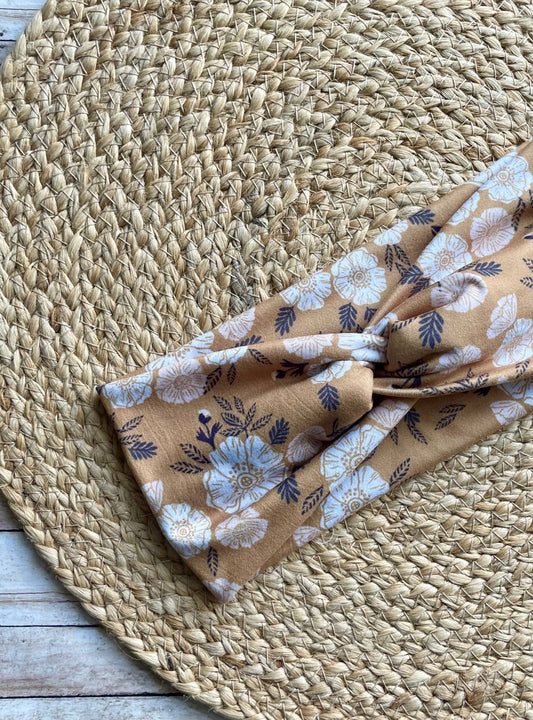 Mustard Floral Knit Twist Headband - La Vie Est Belle