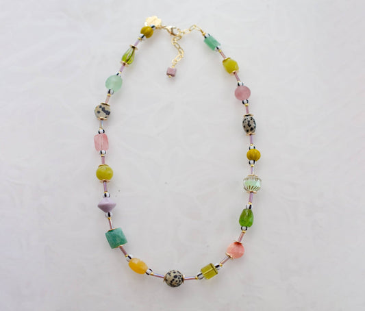 Muted Muticolor Beaded Necklace - La Vie Est Belle