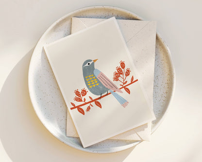 Observing Birdie - Scandinavian Bird Illustration Card - La Vie Est Belle