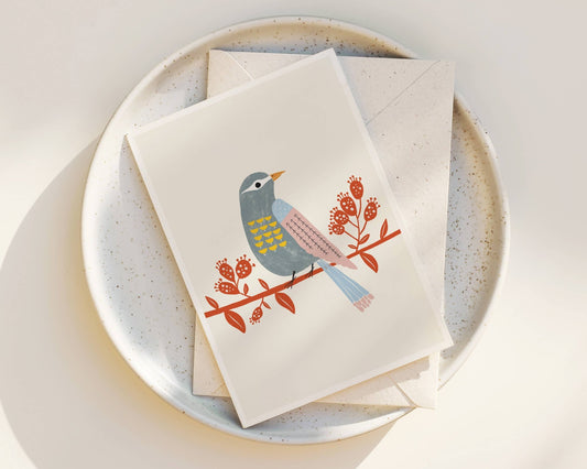 Observing Birdie - Scandinavian Bird Illustration Card - La Vie Est Belle