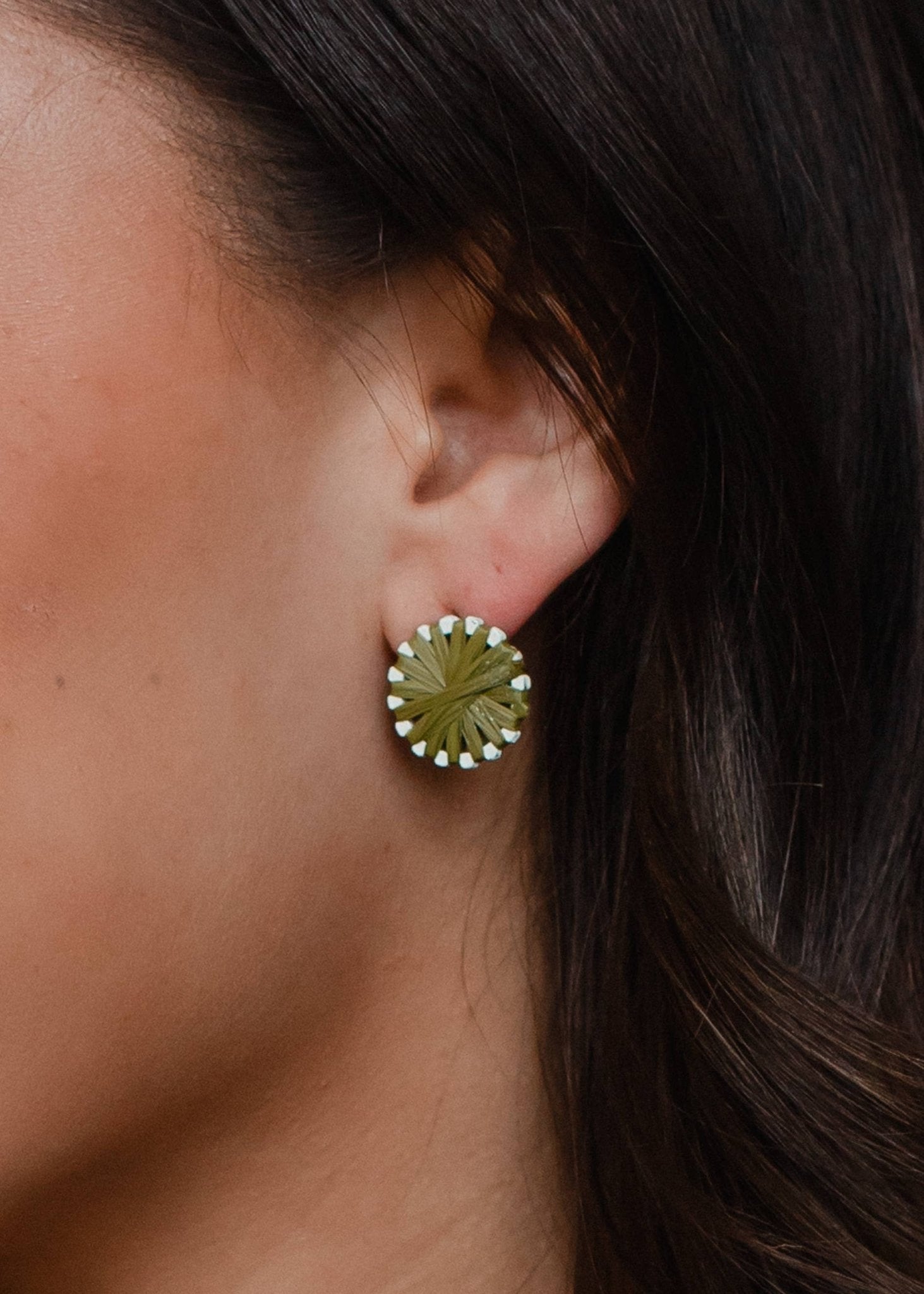 Olive Wicker Stud Earrings - La Vie Est Belle