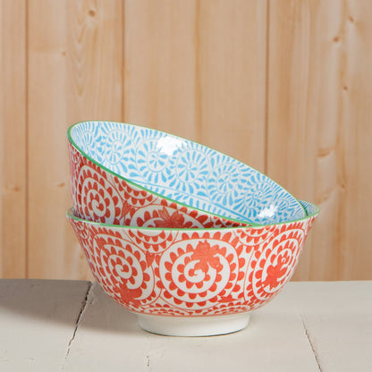 Orange and Blue Swirls Stamped Bowl 6 inch - La Vie Est Belle