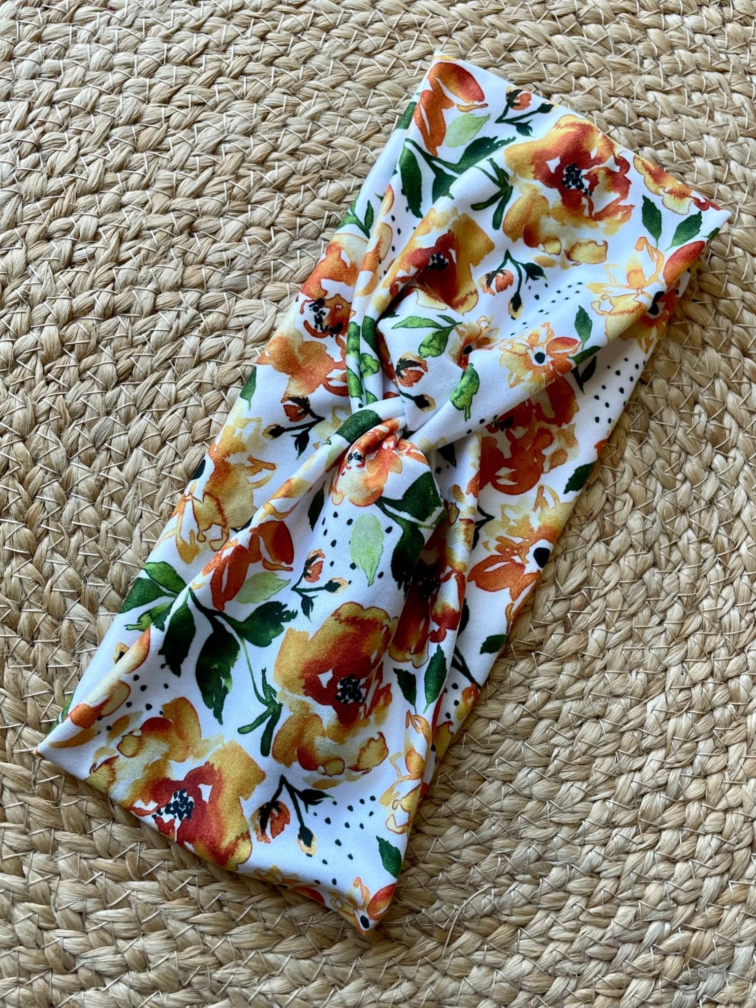 Orange Floral Knit Twist Headband - La Vie Est Belle