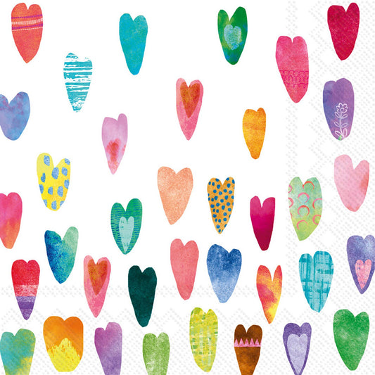 Paper Cocktail Napkins Pack of 20 Rainbow Hearts Valentines - La Vie Est Belle