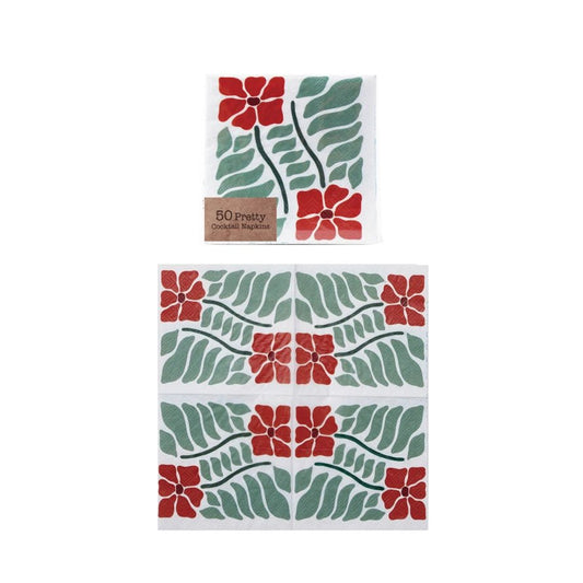 Paper Cocktail Napkins with Poinsettias (Contains 50 Folded Pieces) - La Vie Est Belle