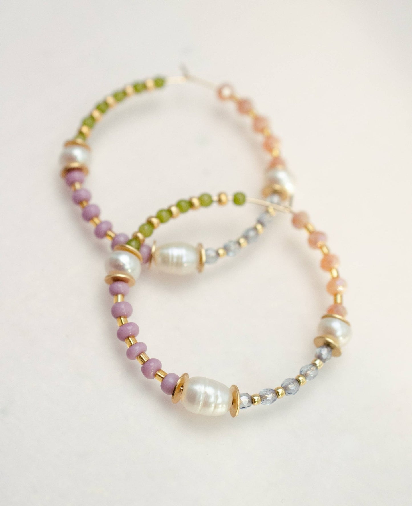 Pearl and Pastel Beaded Hoops - La Vie Est Belle