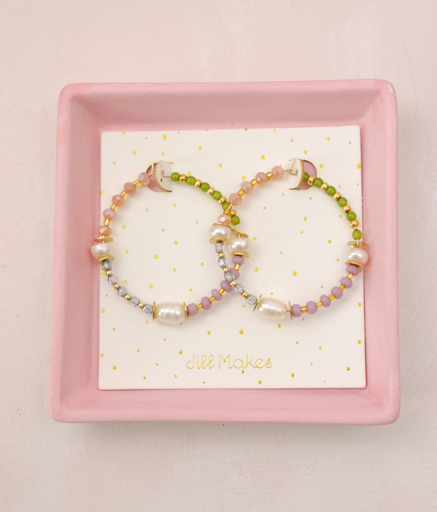 Pearl and Pastel Beaded Hoops - La Vie Est Belle