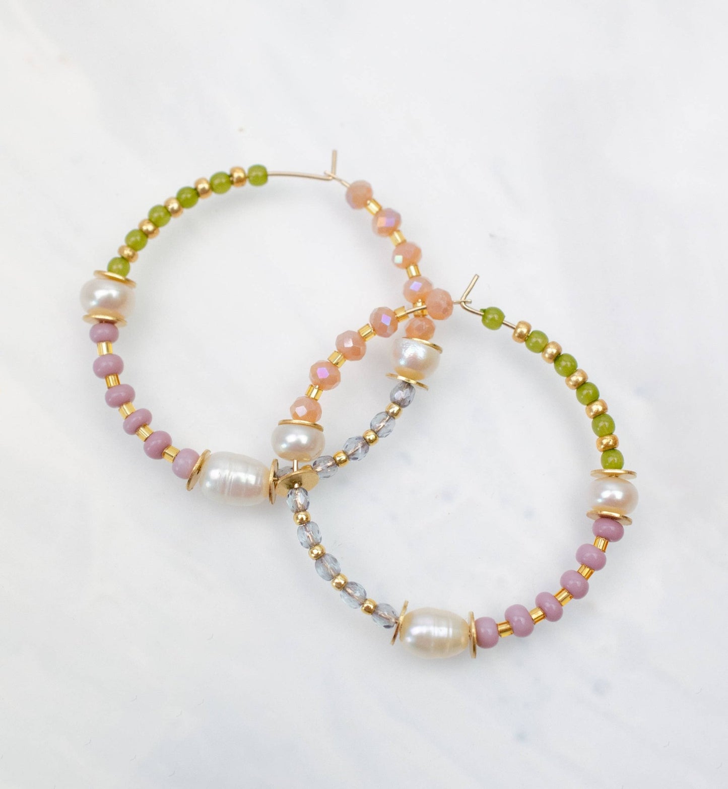 Pearl and Pastel Beaded Hoops - La Vie Est Belle